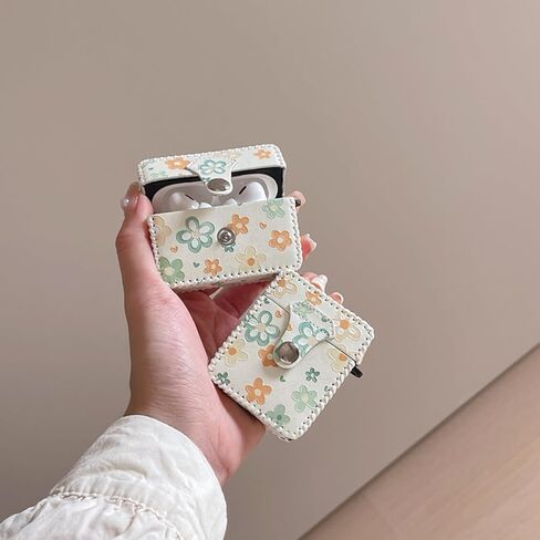 متوافق مع AirPods Pro 2 ، تصميم نمط زهور جميل لطيف غطاء سماعة جلدية ناعمة مع Snap-Fastener آمنة لـ AirPods Pro 2 (Flower) in Kuwait
