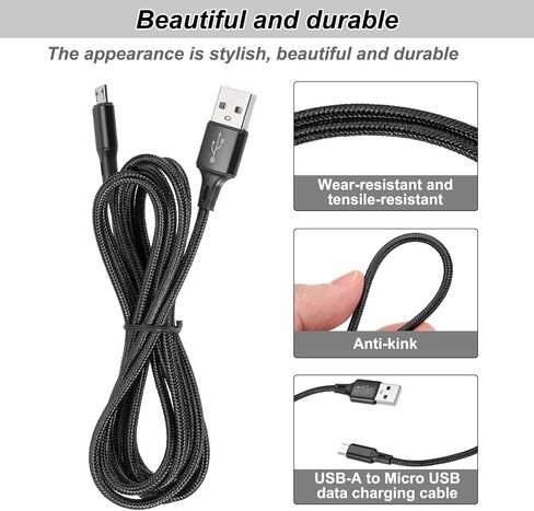 كابل شاحن وحدة تحكم Meccanixity ، 6 قدم USB A إلى Micro USB كابل USB كبل Micro USB شحن كابل USB الشحن الشحن السريع ، سلك الفضة in Saudi Arabia