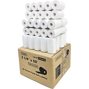 (50 Coreless Rolls) 2 1/4 x 50 Thermal Paper Receipt Rolls fits all Credit Card Terminals Verifone VX520 Ingenico ICT220 ICT250 BPA Free from BuyRegisterRolls