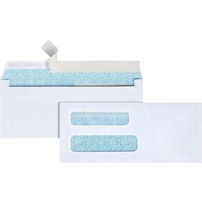 Office Depot Double-Window Envelopes, 8 5/8in. (3 5/8in. x 8 5/8in.), White, Self-Adhesive, Box Of 250, 77159