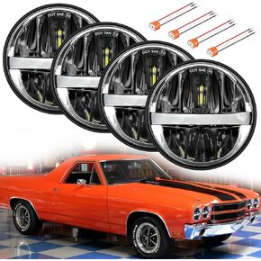 UNI-SHINE 5 3/4'' 5.75 inch LED Headlight Round 4pcs Reflector Hi/Lo Beam with DRL Sealed Beam H5001 H5006 Compatible with Peterbilt 349 359 Compatible with Chevy Impala 59-76 Compatible with Dodge