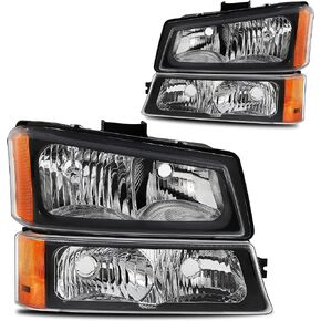 No-Fogging Headlight Assembly Fit For 03 04 05 06 Chevy Silverado Avalanche 1500 2500 3500/07 Classic, Not Fit For Factory Cladding Body, Left And Right Side (Black Housing Amber Reflector)