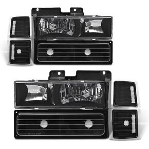 Headlight Assembly for 1988-1998 Chevrolet C/K C10/Tahoe/Suburban/Silverado GMC Sierra/Yukon/Suburban Headlights Chrome Housing with Clear Reflector Headlamp Replacement Pair