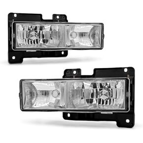 Headlight Assembly for 1988-1998 Chevrolet C/K C10/Tahoe/Suburban/Silverado GMC Sierra/Yukon/Suburban Headlights Chrome Housing with Clear Reflector Headlamp Replacement Pair