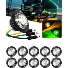 PSEQT 3/4'' Trailer LED Marker Lights White to Red Dual Color Side Clearance Brake Stop Running Lights Waterproof 12V Round Bullet Clear Light for Trailer Truck Pickup ATV UTV RV Van Bus, 10Pcs