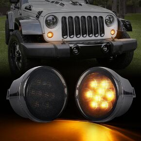 JK Turn Signal Lights White Halo Ring Smoked Lens Front Signal Parking Lights Amber Driving Lights Replacement for 2007-2017 Jeep Wrangler JK JKU