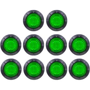 10 Pcs 3/4 Inch Mini Round Green Light Side Marker Indicator Clearance Signal Lamps SMD Sealed Bulb for Truck Trailer Pickup Bus 12V DC w/Grommets 3LED