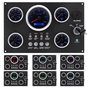 5 Gauge Set Instrument Panel 12V 7 Colors Oil Level Water Temperature Oil Pressure Voltage Display for Marine Boat
