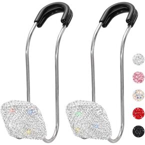 SAVORI Car Headrest Hooks Bling Car Accessories Rhinestones Universal Auto Back Seat Headrest Metal Hanger Organizer Vehicle Holder for Bag Purse Clothes Grocery 2PCS (AB)