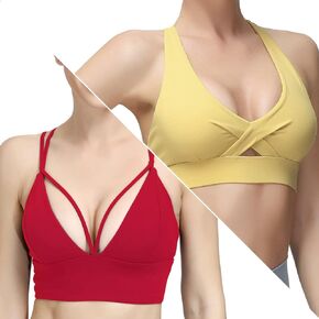 MotoRun Womens Push-up Padded Strappy Sports Bra Cross Back Wirefree Fitness Yoga Top 2 Pack S