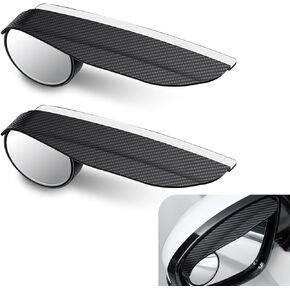 2 PCS Car Side Rearview Mirror Rain Eyebrow Blind Spot Mirror, Carbon Fiber Two-in-one Rain Reflective Protector, 360 Drgree Adjustable ReversingrAuxiliary Mirror, Universal for Cars (Black)