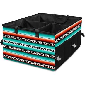 Brown Cow Print Car Trunk Organizer,Collapsible Cargo Storage Tote Bag,Non Slip,3 Divider Compartments, Automotive Interior Accessories for Auto SUV Truck Vehicle Picnic Camping