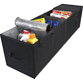 lebogner Auto Trunk Organizer With Insulated Cooler Compartments X-Large Vacation Trunk Cooler Box For Hot Or Cold Food While Traveling, Multipurpose Collapsible Car Accessories Storage Organizer