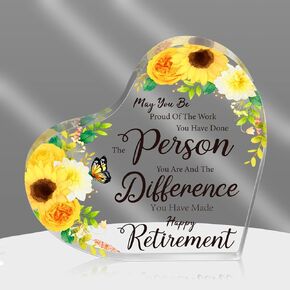 Retirement Gift for Women 2023 Acrylic Heart Keepsake Paperweight 4" x 4" x 0.4" Retirement Table Ornament Inspirational Plaque Retirement Party Decor for Retired Women Men Teachers Nurses