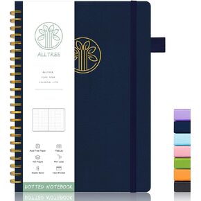 Lined Journal Notebook, Spiral Notebook for Work, A5 Medium, Leather Hardcover, ALLTREE Twin Wire Spiral Bound Notebook with Tabs, Pen Loop, Pocket, Stickers, 160 Pages, Journal for Women & Men, Purple(6"x8.5")