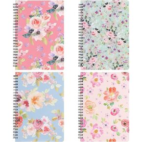 Spiral Notebooks, Cute Journals for Women, 4 Pack College Ruled Hardcover Notepad for Work, B6 Size, Small 5 × 7 Flower Journal Office Supplies