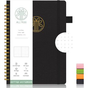 Lined Journal Notebook, Spiral Notebook for Work, A5 Medium, Leather Hardcover, ALLTREE Twin Wire Spiral Bound Notebook with Tabs, Pen Loop, Pocket, Stickers, 160 Pages, Journal for Women & Men, Purple(6"x8.5")