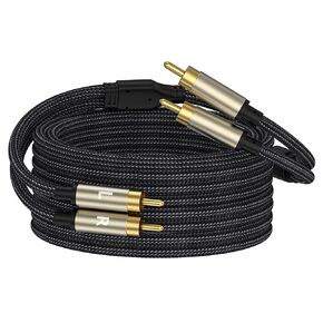 RCA Cable, 2RCA Male to 2RCA Male Stereo Audio Cable Gold Plated Car Audio Subwoofer Adapter Dual Shielded Red and White Cord for Home Theater Amplifier Hi-Fi System Car Audio Speaker-10FT