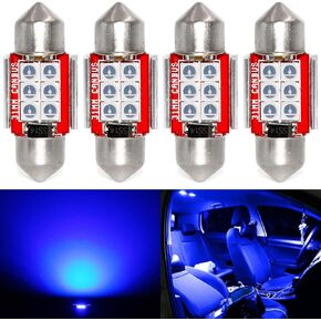 PHINLION Super Bright DE3021 LED Red Bulb 3030 6-SMD Festoon 1.25" 31mm DE3175 DE3022 Miniature LED Bulbs for Car Interior Door Map Dome Trunk Courtesy Light, Pack of 4