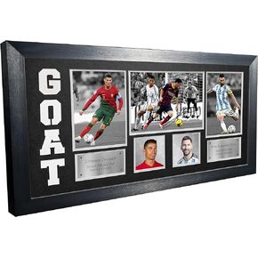 GOAT Black/White Mount Cristiano Ronaldo Lionel Messi Real Madrid Manchester Juventus Barcelona PSG Portugal Argentina Signed Autographed Photograph Picture Frame Football Soccer (Black Mount)