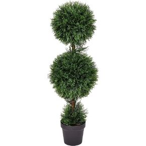 Vickerman Everyday 4' Artificial Potted Cedar Triple Ball Boxwood Topiary - Lifelike Home Or Office Decor - Premium Faux Potted Tree - Maintenance Free Plant