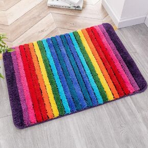 Rainbow Bath Mat Colorful Bathroom Rugs Super Soft and Absorbent Microfiber Plush Bath Rugs with Non-Slip Backing for Bathroom Machine Washable 19"X27"