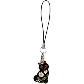 Black Cat Decor Straps White Flower Cat Phone Charms Accessories Cute Animals Hanging Lanyards Mobile Phone Headphone Suppliers - 1 Pack