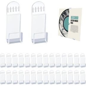30pcs Vinyl Record Wall Mount Display Holder, Acrylic Vinyl Record Hanger Self Adhesive Vinyl Record Shelf Minimalist Album Racks Wall Display Stand for LP CD Display Card Collection(Clear)