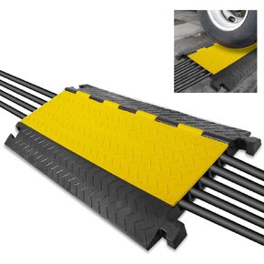 Pyle Durable Cable Protective Ramp Cover - Supports 33000lbs Five Channel Heavy Duty Cord Protection w/Flip-Open Top Cover, 31.5" x 17.5" x 1.77" Cable Concealer for Indoor Outdoor Use PCBLCO109