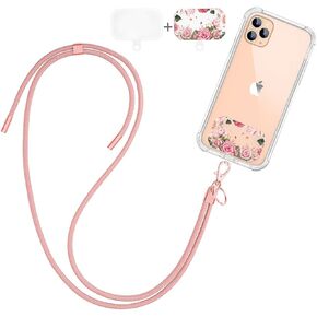 Phone Lanyard Neck Phone Holder Adjustable Nylon Strap Crossbody Mobile iPhone Lanyard Keychain Tether Patch Universal for iPhone/Samsung/Google/LG Most Smartphones Case Rose Gold