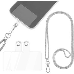 Cell Phone Lanyard, Universal Metal Chain Phone Holder with 2Pcs Back Patch Detachable Snake Chain Crossbody Shoulder Neck Strap Compatible with Most Cell Phones Mobile Phone Case(Silver)