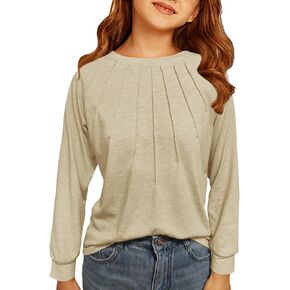 Girls Long Sleeve Shirts Casual Crewneck Ruffle Loose Tees Tops T-Shirt 9-14 Years