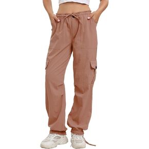 Women‘s Cargo Pants Casual Jogger Pants with 6 Pockets Drawstring Baggy Lightweight Hiking Pants Parachute Pants