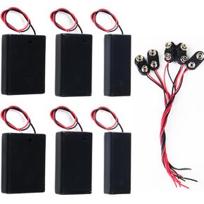 2/3/4 x 1.5V AAA Battery Holder Case with Wire Leads, 6PCS AAA Battery Box with ON/Off Switch, 5PCS 9V I Type Hard Shell Snap Battery Clip Buckle Lead Wire (Pack of 11)