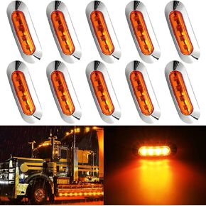 10 عبوات من مصابيح العنبر DC 12V 24V محكمة الغلق مقاومة للماء 4 مصابيح LED للعلامات الجانبية الأمامية والخلفية ومؤشرات إشارة الانعطاف مع إطار من الكروم عالمي للسيارات والحافلات والشاحنات والمقطورات والمزيد in Kuwait