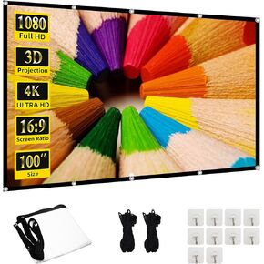 Projector Screen TOWOND 150 inch Projection Screen Indoor Outdoor Washable Anti-Crease 16:9 HD Rear Front Movies Screen for Home Theater Office