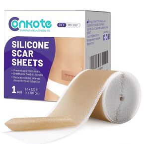 Conkote Silicone Scar Sheets 1.6" x 120" Roll, Medical Grade Reusable Silicone Scar Tape for C-Section, Cosmetic Surgical Scars, Stretch Marks, Burn, Acne and Tummy Tuck
