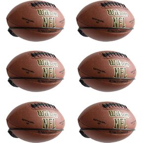 Wallniture SPORTA Wall Mount Football Ball Holder Organization and Storage Rack, Football Holder for Garage Organization, Sports Office Decor Metal Black Set of 6