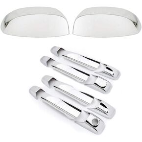 ALP Triple Chrome Plated 2pcs TOP HALF Mirror Cover+Handle Cover Overlays Compatible With Silverado Sierra Suburban Tahoe Yukon XL Escalade …