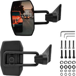 Upgraded Anti-shake Door Off Mirrors Fit for 1996-2018 Jeep Wrangler JK JKU TJ TJU, 360 Degree Rotatable Doorless Side View Mirrors, Easy to Install Accessories