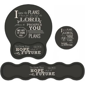 Wrist Rest Support Ergonomic Gel Mouse Pad & Memory Foam Keyboard Set, Non-Slip Rubber PU Base for Home Office Working Studying Easy Typing & Pain Relief, Bible Verse Jeremiah 29:11