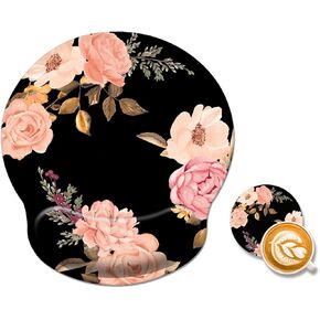 Pemlari [30% Larger Ergonomic Mouse Pad with Wrist Rest Support with Coaster with Non-Slip Rubber Base, Easy-Typing and Pain Relief, for Gaming Office Home Computer Laptop, Peony