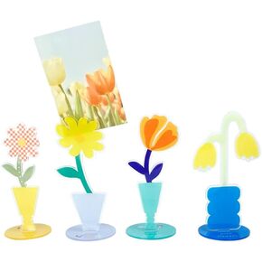 Desk Meno Holder Stand Set of 4, Cute Flower Table Photo Display Clip Stand for Home Office Picture Memo Cards Paper Note Postcards Display