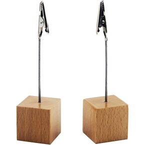 10 Pcs Wooden Memo Clip Holders Cube Base Memo Clips Place Card Holders Number Cards Clip Holders Photo Picture Note Clip Holders for Wedding Table