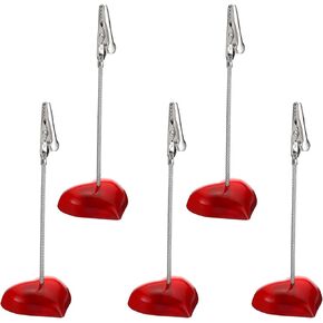 PATIKIL Place Card Holder, 5 Pack Memo Clip Holder Stand with Alligator Clasp Table Number Holders Heart Shape for Pictures Note Card Paper, Red