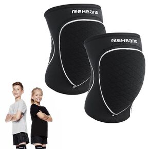 Rehband Knee Pads for Children, 1 Pair, Knee Protectors for Volleyball, Comfortable & High Protection, Children's Knee Guards for Indoor Sports, Colour:Black/Pink, Size:Large, Side:Pair