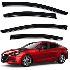 Lightronic WV94262 Outside-Mount Car Window Rain Guards Deflectors & Visors, Dark Smoke, 4-Pieces Set, Fits 2014-2018 Mazda 3 Sedan & Hatchback