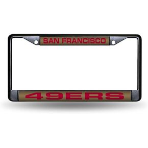 Rico Industries NFL San Francisco 49ers Black Black Laser Cut Chrome Frame 12" x 6" 12" x 6" Black Laser Cut Chrome Frame - Car/Truck/SUV Automobile Accessory