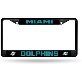 Rico Industries NFL Football Miami Dolphins Black Chrome Frame with Printed Inserts 12" x 6" Car/Truck Auto Accessory
