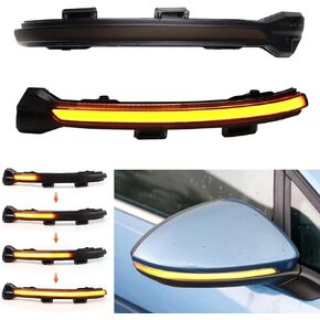 Dynamic LED Turn Signal Light Sequential Side Mirror Indicator Marker Flowing Blinker for VW Golf MK7 7.5 VII GTI R GTD TSI 2015+, Smoked Lens